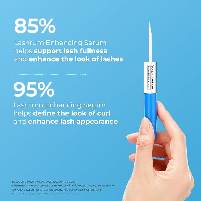 Seapuri Lashrum Eyelash Enhancing Serum | Lash Growth Serum with Caffeine, Peptide & Biotin | for Longer, Fuller Lashes | Dual Brush for Precise & Full Application | Non-Irritating, Daily Use