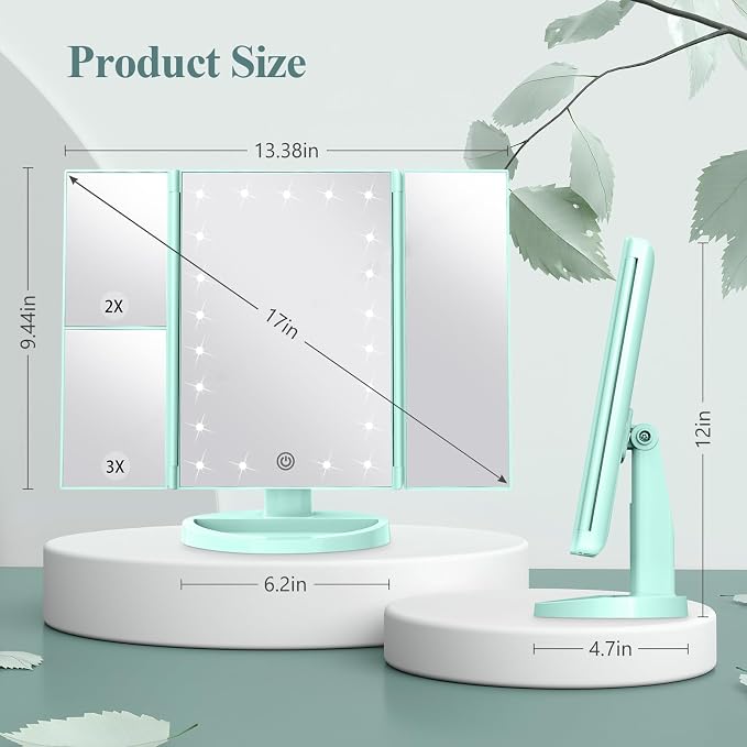 HUONUL Makeup Mirror, Vanity Mirror with Lights, 2X/3X/10X Magnification, Touch Control, Trifold Mirror, Dual Power Supply, Valentines Day, Gifts for Women, Wife, Mom, Teengirls