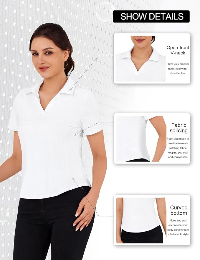JACK SMITH Women's Golf Polo Shirt V Neck Short Sleeve Tennis Shirt Sun Protection Moisture Wicking Athletic Tops