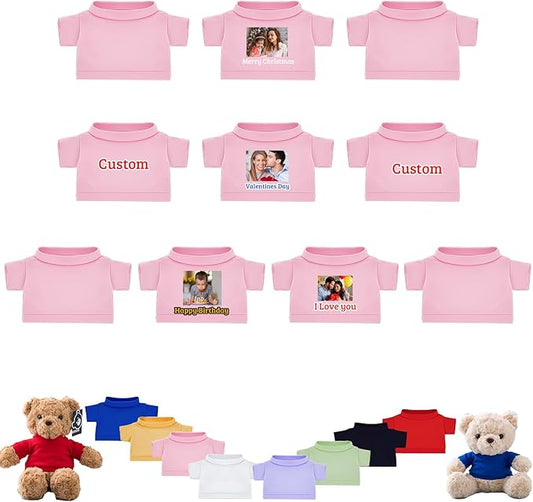 10 Pcs Custom Teddy Bear Clothes with Photo Text, Personalized Stuffed Animal Clothing Fit 8-16inch Stuffed Bear Clothing, Personalized Doll Clothes Make Your Own Plush Doll Shirt