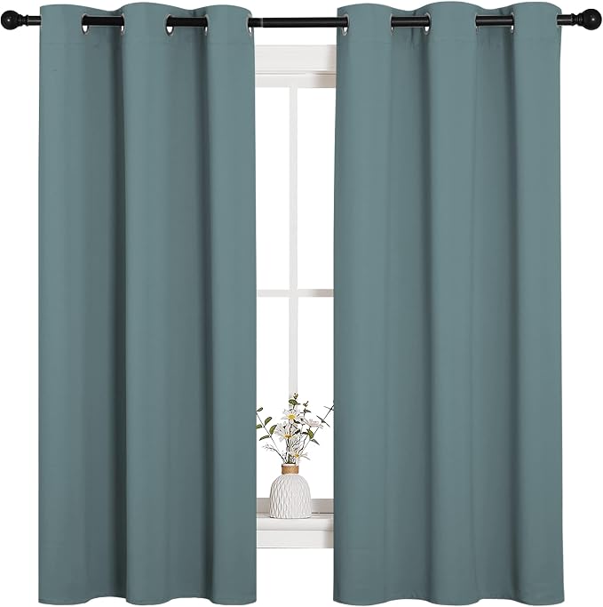 NICETOWN Modern Greyish Blue Blackout Curtains Noise Reducing, Thermal Insulated and Privacy Room Darkening Drape Panels for Boy's Guest Room Door Small Short Window (2 Panels, W42 x L63 -Inch)