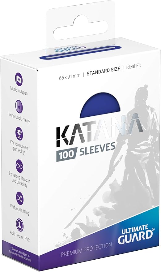 Ultimate Guard Katana Card Sleeves: 100 Standard Size TCG Sleeves, 66 x 91mm, Blue Back, Tournament Quality, No PVC & Acid-Free, High Clarity