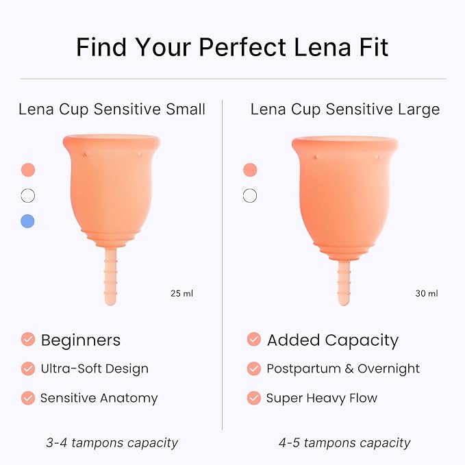 Lena Sensitive Menstrual Cup - Ultra Soft Medical-Grade Silicone Period Cups for Women Heavy Flow, Beginner-Friendly, Reusable 12-Hour Leak-Free Comfort & Feminine Care - Large, Coral