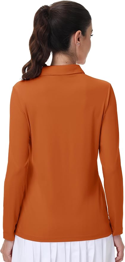 MAGCOMSEN Long Sleeve Polo Shirts for Women Golf Tops with Collar Work | UPF 50+ Sun Protection, 4 Buttons, Moisture Wicking, Breathable, 4-Way Stretch, Collared, Quick Dry, Active, Casual, Tennis