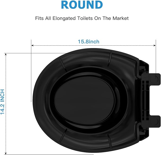 17" Round Black Toilet Seat with Built-In Potty Training Seat, Soft Quiet-Close Non-Slip Design for Adult and Child, Magnetic Kids Seat and Cover, Easy to Install and Clean for Round Toilets