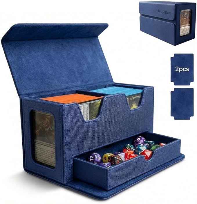 Card Deck Box Fits 200+ Double Sleeved，Commander Deck Box for Magic the Gathering with Dice Tray & Toploader Display,2 Dividers