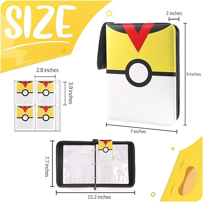 Card Binder 4 Pocket, Trading Card Holder Fits 400 Cards With 50 Removable Sleeves, Portable Collection Card Ablum, Game Card Case book With Zipper for Gift Yellow