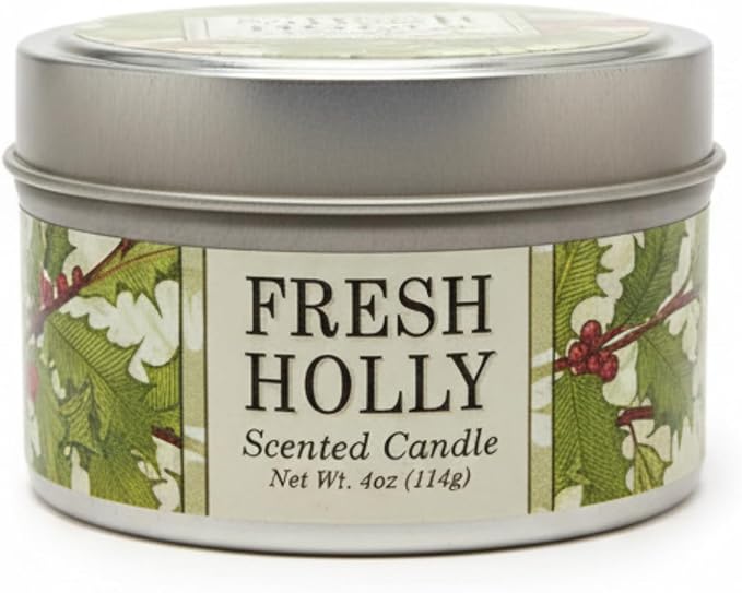 Greenwich Bay Hand-Poured Scented Candle in Decorative Tin – 4 oz/114 g Travel Candle with Lead-Free Wick, Vegetable Wax, Long-Burning Aromatherapy Gift, Single Wick – Made in USA (Holly)