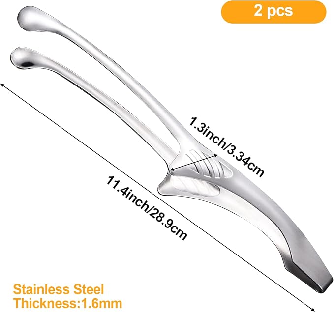 Stainless Steel Grill Tongs, 2-Pack Non-Slip Serrated for BBQ & Salad | 2-pack stainless steel grill tongs, non-slip serrated tips, self-standing BBQ, salad, camping, oven, 11.4", easy & convenient