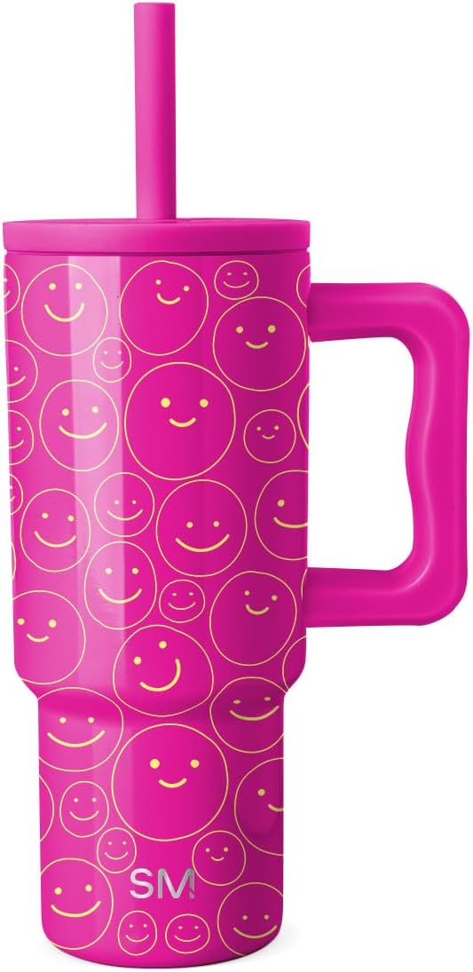 Simple Modern Kids 24 oz Tumbler with Handle and Silicone Straw Lid | Spill Proof and Leak Resistant | Reusable Stainless Steel Bottle | Gift for Kids Boys Girls | Trek Collection | Happy Days