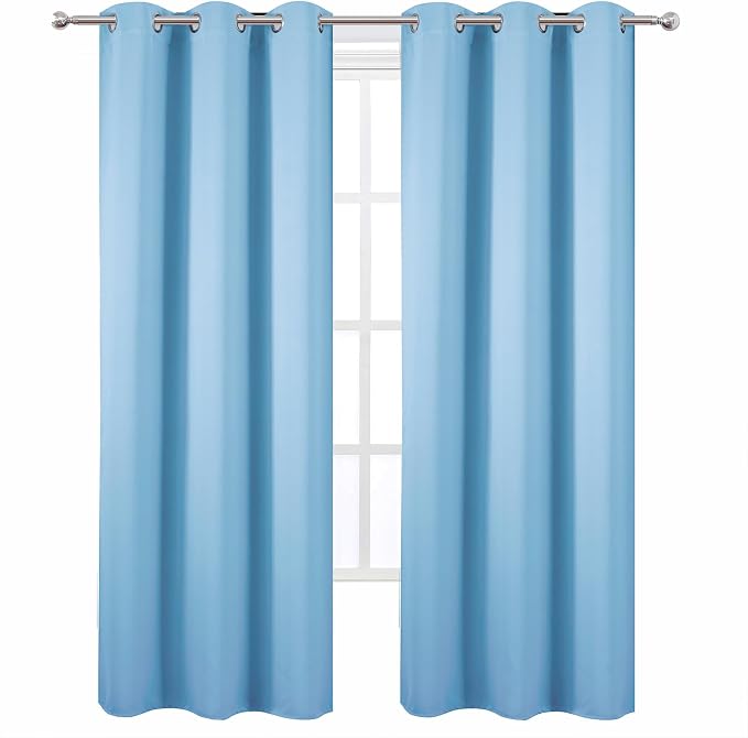 LEMOMO Sky Blue Blackout Curtains 34 x 84 Inch Length/Set of 2 Curtain Panels/Thermal Insulated Room Darkening Blackout Curtains for Bedroom