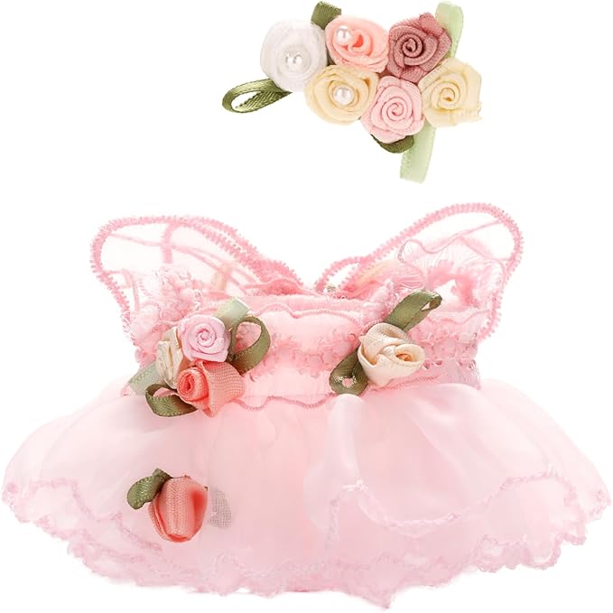 Doll Clothes for Labubu 17cm Have a Seat & Exciting Macaron & Big into Energy Series Dolls, Adorable Chic Dress Set for 17cm Dolls Accessories (Pink Flower Skirt + Hairband)