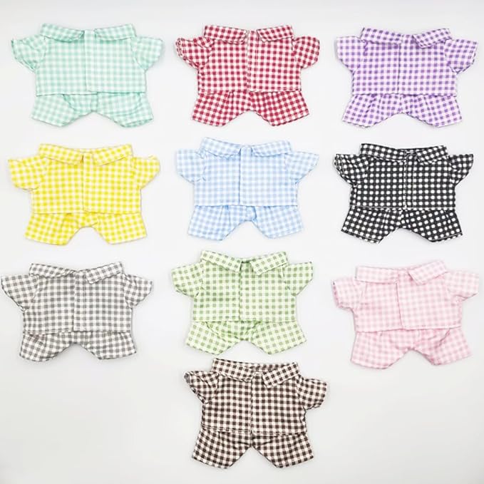 niannyyhouse 10cm 15cm 20cm Plush Doll Clothes Shirt Pants Multi-Color Plaid Pajama Set Doll Dressup (Green-2, 20cm)