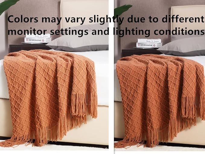 CREVENT Home Farmhouse Decor Rustic Couch Sofa Chair Bed Throw Blanket, Soft Warm Light Weight for Travelling in Spring Summer (50''X60'' Caramel/Rust/Burnt Orange)
