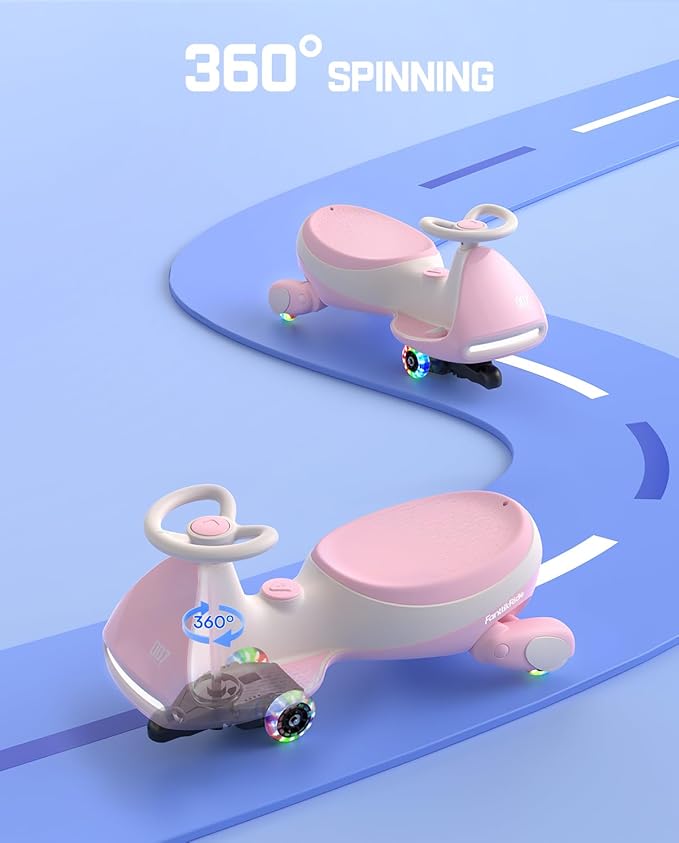 FanttikRide N7 Pro Electric Wiggle Car, Rechargeable Battery, CyberWiggle, 2 in 1 Swing Car, 2 Speeds Max 4 Mph, Anti-Rollover, Flashing Wheels, Bluetooth, for Ages 3 and Up, 150 Lbs,Pinkish White