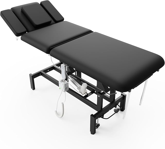 Dolonm 2 Motors Electric Massage Table, Hydraulic Electric Lift Adjustable Waist and Height Lifting Functions for Treatment, Physical Therapy, Spinal Massage, Facial Spa, Waxing, Tattooing - Black