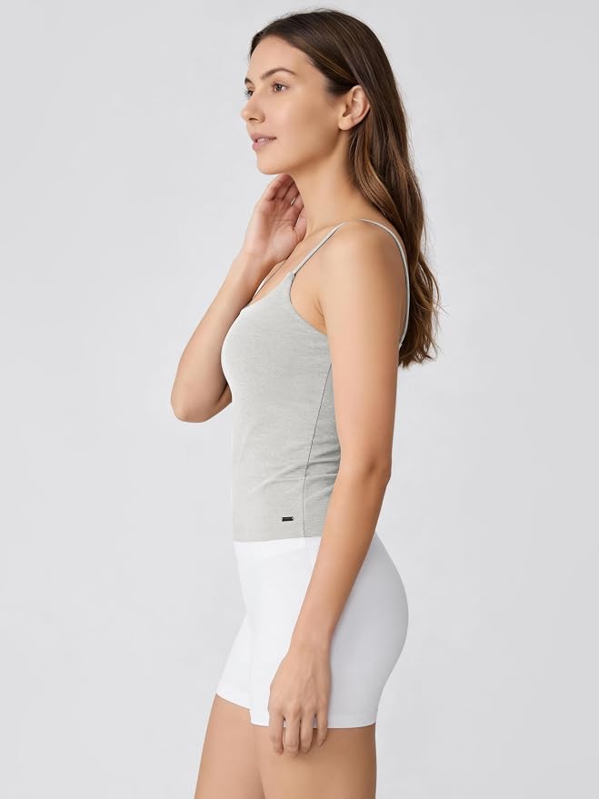 ODODOS Women's Performance Crop Cami Tank with Built-in Bra - Ultra Soft odSTRATUM Tech Spaghetti Straps Yoga Sports Bra