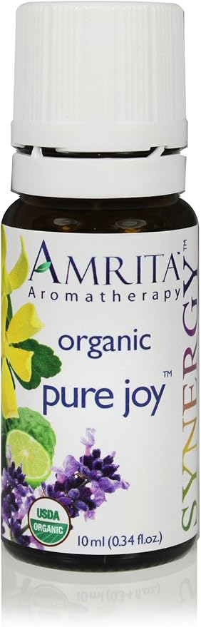 AMRITA Aromatherapy: Pure Joy Synergy Essential Oil Blend - USDA Certified Organic Essential Oil Blend of Bergamot, Ylang ylang Extra, Lavender Extra, & Pink Grapefruit - Pure & Undiluted -Size: 10ML
