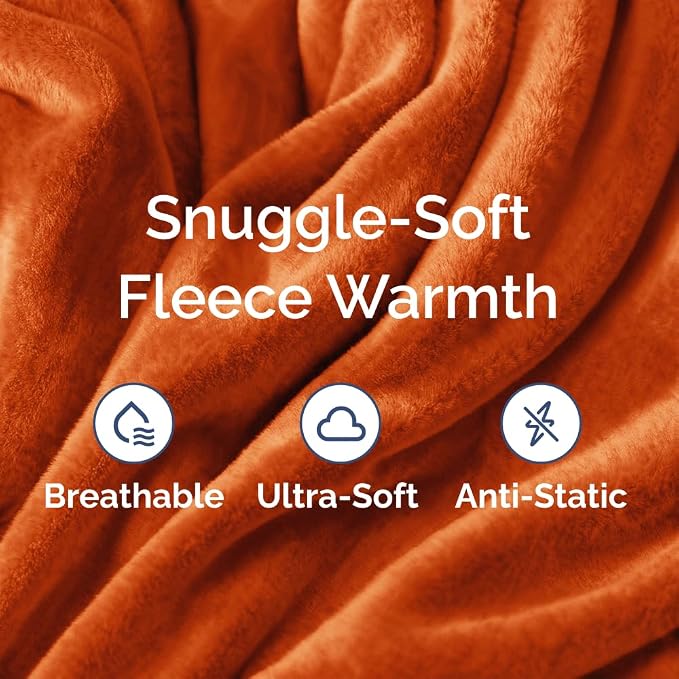 Fleece Blanket King Size - Ultra-Soft Flannel Fleece Blanket - Burnt Orange | Soft, Warm, Outdoor Picnic Blanket for Camping, Travel, Lightweight, Cozy, Anti-Static, Home Decor Gifts for Men & Women