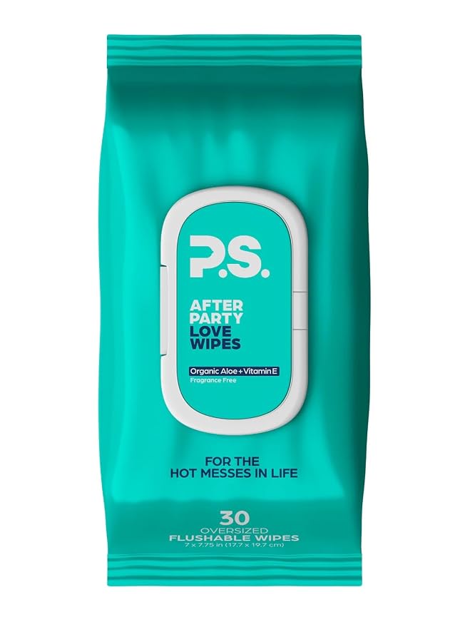 Afterparty Love Wipes - Oversized Flushable Wipes For Adults with Organic Aloe, Cucumber Extract, Oat Kernel Extract, & Vitamin E - Vegan, Plant Based, pH Balance for Women