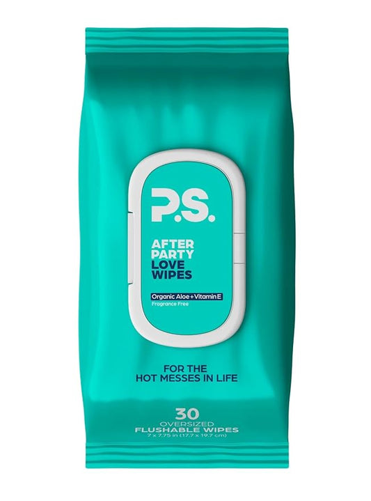 Afterparty Love Wipes - Oversized Flushable Wipes For Adults with Organic Aloe, Cucumber Extract, Oat Kernel Extract, & Vitamin E - Vegan, Plant Based, pH Balance for Women