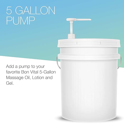 Bon Vital' 5 Gallon Pail Pump, One-Hand Dispenser for Massage Lotion, Gel & Oil, Fits 5 Gallon Buckets, Durable Leak-Resistant Pump for Spa, Salon & Therapy Use