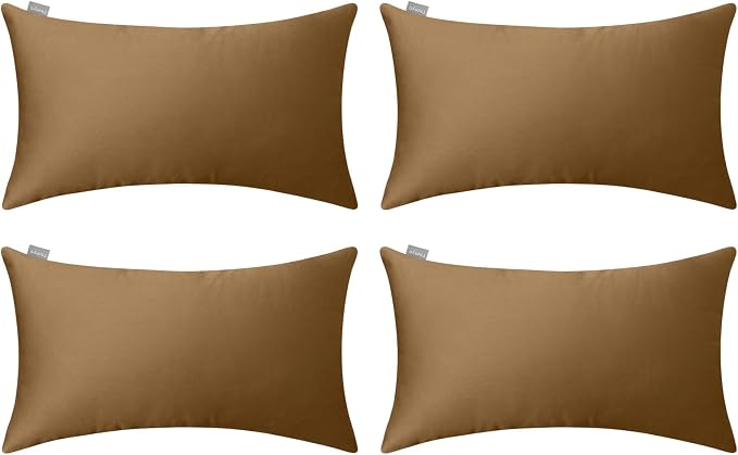Thmyo 4-Pack 100% Cotton Lumbar Comfortable Solid Decorative Throw Pillow Case, Rectangle Cushion Cover Pillowcase, DIY Throw Pillowcase for Sofa Bed(12x20inch/30x50cm, Light Coffee)