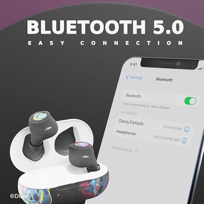 Disney Lilo and Stitch Bluetooth Earbuds w/Charging Case- Wireless Headphones w/Built-in Mic+ Up to 30 Hrs Playtime- Lilo and Stitch Gifts for Girls,Boys,Women,Men,All Fans of Lilo and Stitch Stuff