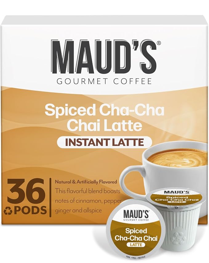 Maud's Spiced Chai Tea Latte, 36 ct, Single Serve Tea Pods - 100% Gourmet Blended Tea Leaves, Compatible with Keurig K Cups Maker