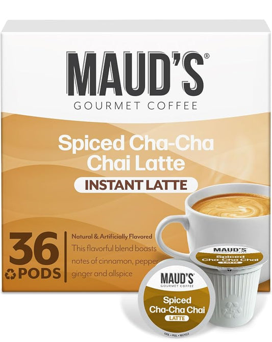 Maud's Spiced Chai Tea Latte, 36 ct, Single Serve Tea Pods - 100% Gourmet Blended Tea Leaves, Compatible with Keurig K Cups Maker