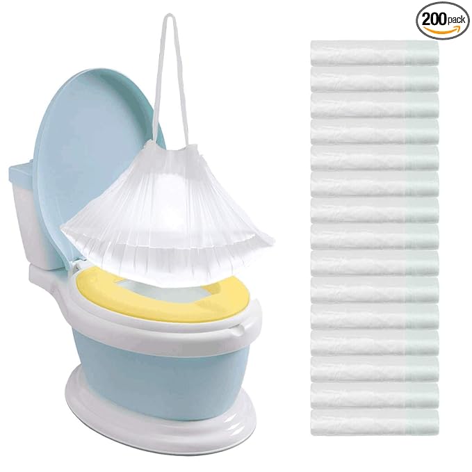 Tebery 200 Pack Portable Potty Chair Liners with Drawstring, Potty Bags Liners Disposable for Baby Toilet Potty Training Seat