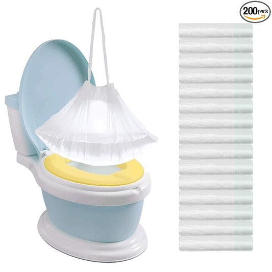 Tebery 200 Pack Portable Potty Chair Liners with Drawstring, Potty Bags Liners Disposable for Baby Toilet Potty Training Seat