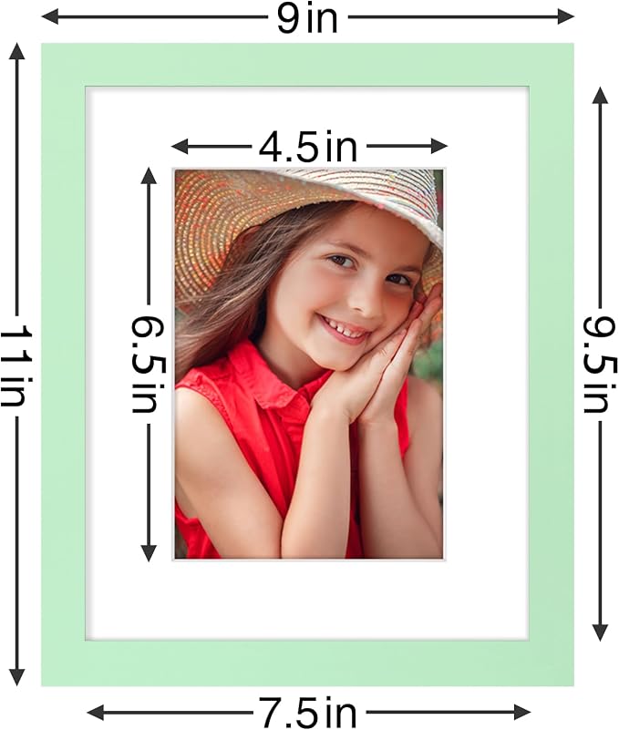Vittanly 8x10 Picture Frames Set of 9, Wall & Tabletop, Light Green | Display Pictures 5x7 with Mat or 8x10 without Mat, Small Photo Frames, Engineered Wood with Shatter Resistant Plexiglass