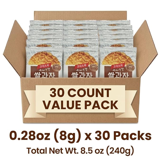 Korean Crunchy Baked Seaweed Rice Crackers (Honey Rice Cracker 8.5oz) | Crunchy baked korean crackers & pop rice; alternative to japanese rice crackers; traditional crispy nurungji snack packs