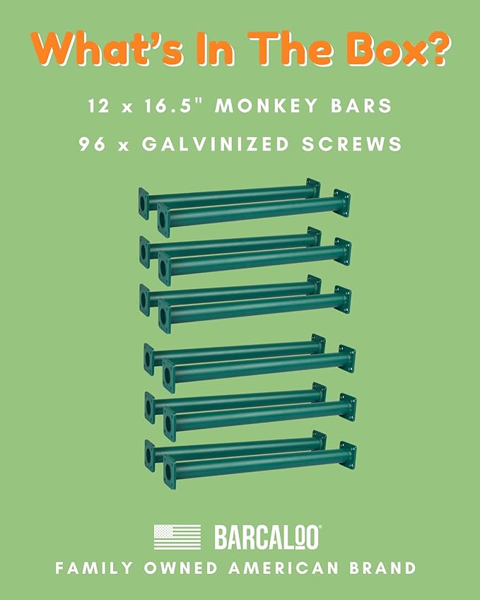 Barcaloo Swing Set Hardware 12 Pack Set Outdoor Monkey Bars for Backyard -16.5 inch Green Powder Coated Monkey Bar for Kids Indoor or Outdoor Playset Attachments