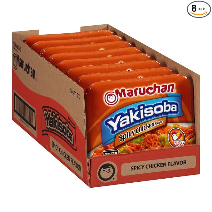 Maruchan Yakisoba, Spicy Chicken Flavor – Stir-Fried Japanese Instant Ramen Noodles, High Protein Microwavable Meal – 4.11 Oz. (8 Pack)