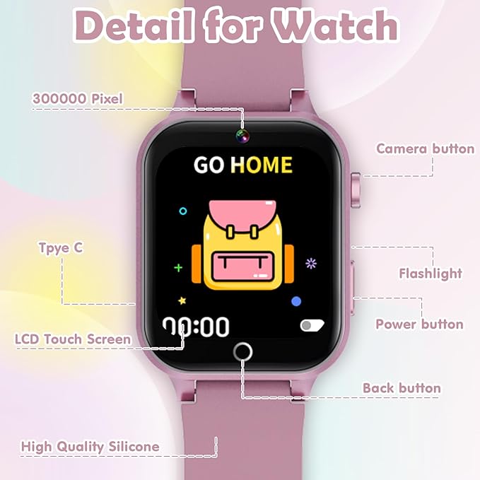 Kids Games Watch, with 26 Puzzle Games, Touch Screen, HD Camera, Alarm Clock, Toys for Ages 4-12 Years Old.Birthday Gift for Boys Girls (Pink)