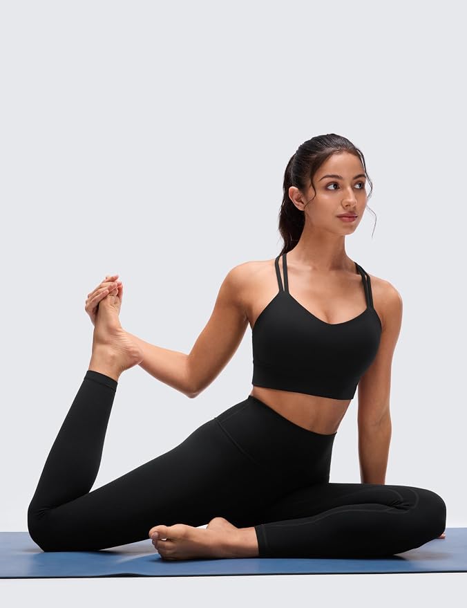 CRZ YOGA Softness Mold Butterluxe Strappy Longline Sports Bras for Women - Double Spaghetti Strap Workout Yoga Crop Top