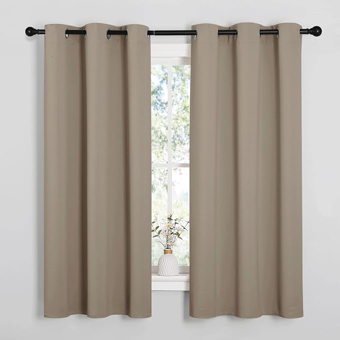 NICETOWN Room Darkening Curtains for Kitchen, Taupe, Set of 2, 42 inches Wide by 50 inches Long, Window Treatment Thermal Insulated Solid Grommet Room Darkening Curtains/Drapes for Bedroom