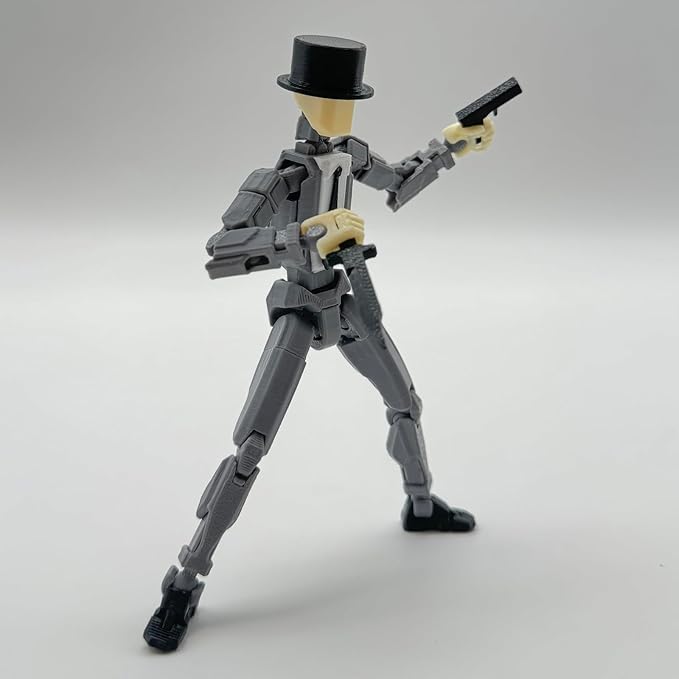 3D Printed 5.54-inch Multi-Jointed Action Figures Dummy13, Full Body Mechanical Movable Toy, Multiple Accessories, Hand Painted Figure, Desk Decoration, Creative Gifts (Y-Gray Gentleman)
