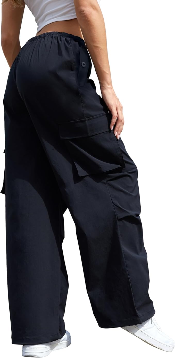 COPYLEAF Cargo Pants Women Low Waisted Parachute Pants with Pockets Loose Baggy Hiking Pants Y2K Clothes