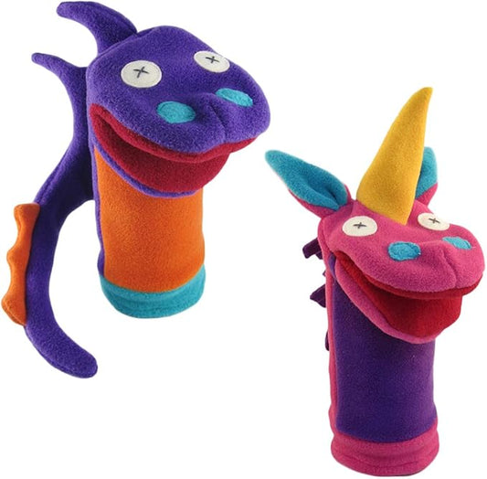 Cate & Levi - Hand Puppets - Puppets for Church - 100% USA Polar Fleece - Montessori Toys for 1 Year Old - Parent (Dragon, Unicorn)