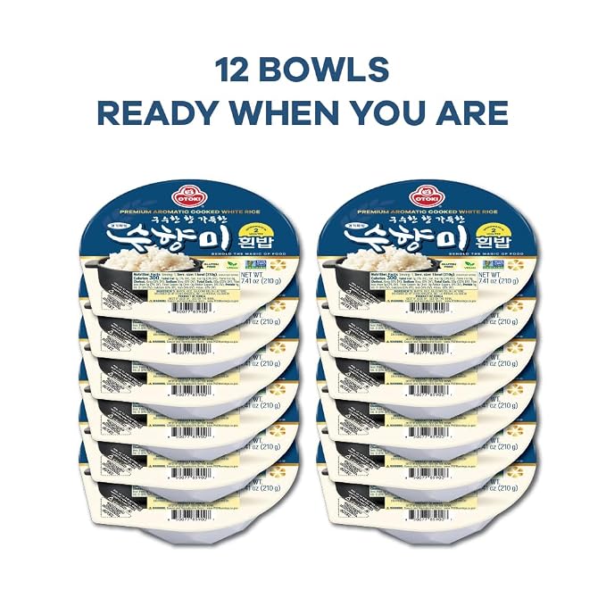 OTOKI Premium Korean Aromatic Cooked White Rice Bowls (12 Pack), 7.41 oz – Microwave Ready in 2 Minutes, Fluffy & Soft Rice Cups, Gluten Free, Vegan, Non-GMO