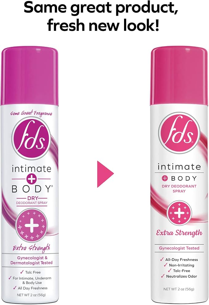 FDS Intimate Deodorant Spray, Extra Strength, 2 oz (Pack of 3) Feminine Spray for All Day Freshness & Odor Protection; pH-balanced, Talc-Free, Gynecologist Tested
