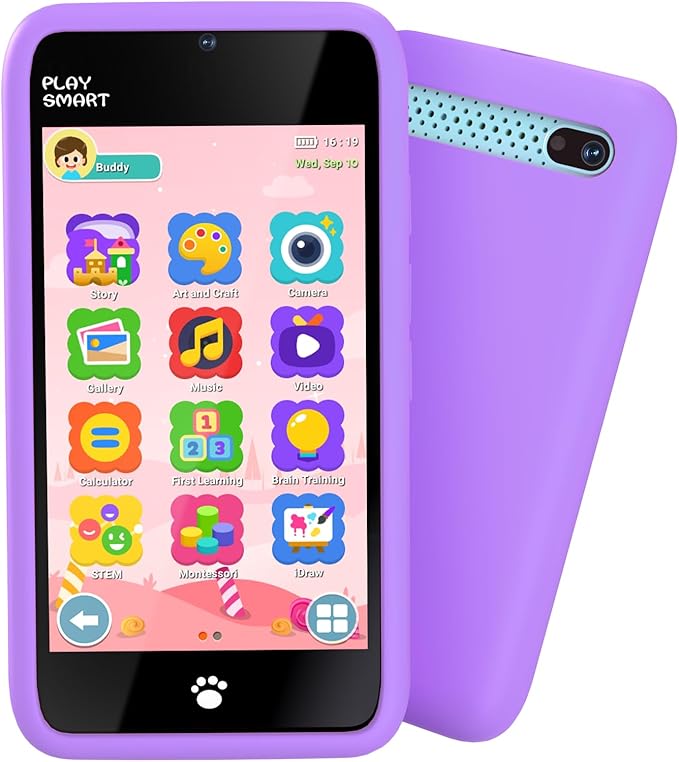 MOMILLA Kids Smart Phone Toys for Girls, 3.97” Touchscreen, Dual Cameras with Stickers, 200+ Games & 16GB Storage, Christmas Birthday Gift for Kids Age 3-10, Educational Mini Toddler Play Phone Toy
