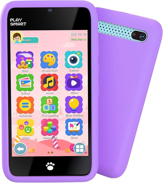 MOMILLA Kids Smart Phone Toys for Girls, 3.97” Touchscreen, Dual Cameras with Stickers, 200+ Games & 16GB Storage, Christmas Birthday Gift for Kids Age 3-10, Educational Mini Toddler Play Phone Toy