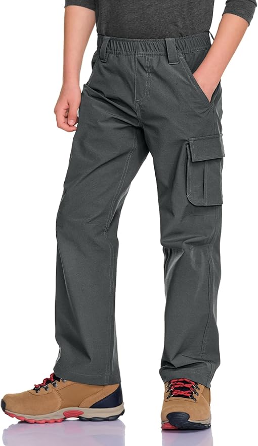 CQR Kids Boy’s Hiking Cargo Pants, Water Resistant UPF 50+ Quick Dry Youth Casual Outdoor Climbing Camping Trousers