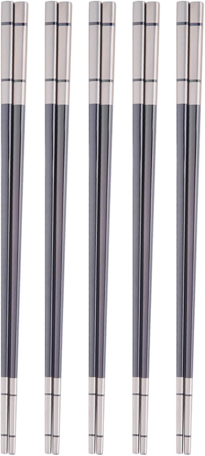 Reusable Stainless Steel Chopsticks,Dishwasher Safe , Easy to Use(5 PCS,black)