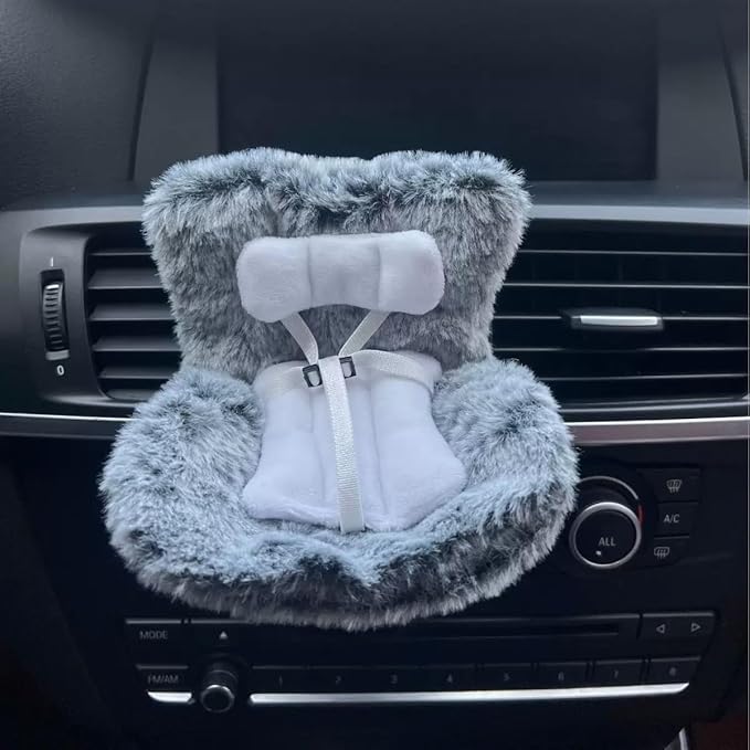 Doll Car Seat for 17cm Dolls with Air Vent Clip and Desktop Stand, Cute and Functional Car Ornament for Blind Box Doll Fans, Collectors (Grey)