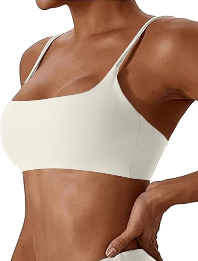 Comper Women's Sports Bras Wirefree Racerback Workout Bras Sexy Thin Straps Yoga Sport Bras with Removable Pads